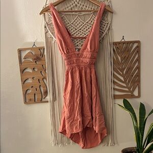 Coral Sleeveless Sundress Open Back Dress Small Pink